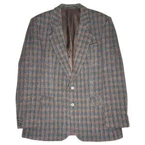 Centaur Harris Tweed Blazer Mens 46R‎ Brown Blue Check Wool Sport Coat
